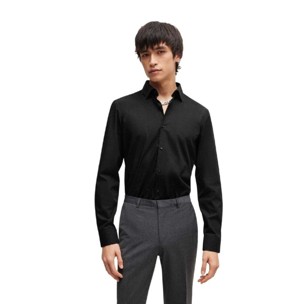 Hugo Mens Plain Long-Sleeved Shirt / Black